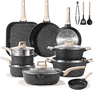 CAROTE 22Pcs Pots and Pans Set, Nonstick Cookware Sets, Granite Induction Cookware Non Stick Cooking Set w/Frying Pans & Saucepans(PFOS, PFOA Free)