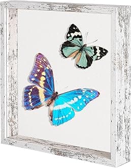 Califortree 11x11 Shadow Box Picture Frame with Soft Linen Back - Metal Push Pins Included, Memory Box Display Case for Memorabilia Flower Awards Medals Wedding Photos, Rustic White