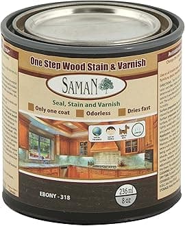 SamaN Interior One Step Wood Seal, Stain and Varnish – Oil Based Odorless Dye - Protection for Furniture and Fine Wood (Ebony SAM-318, 8 oz)
