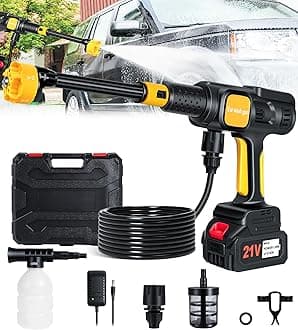 Cordless Pressure Washer, 600PSI Portable Power Washer with 6-in-1 Nozzle & Foam Cannon, 21V Battery Powered Cordless High Pressure Washer Gun, Handheld Pressure Washers for Car, Patio, Home