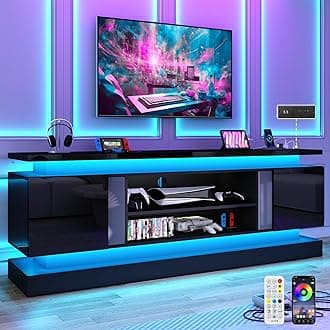 71IN LED TV Stands w/Power Outlet for 85/80/75 Inch TV,High Glossy Modern Tall TV Console Gaming Entertainment Center,Dual LED Lights Strips,TV Media Console w/2 Storage Cabinets for Living Room