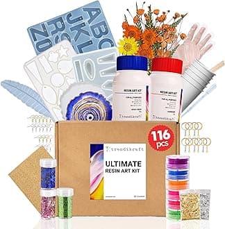 116pcs Ultimate All-in-One Resin Art Kit with 5 Silicone Moulds Dried Flowers Epoxy Raisin Materials for Making Alphabet Pendant Keychain Earrings Bookmarks & 4" Coaster for DIY Beginners