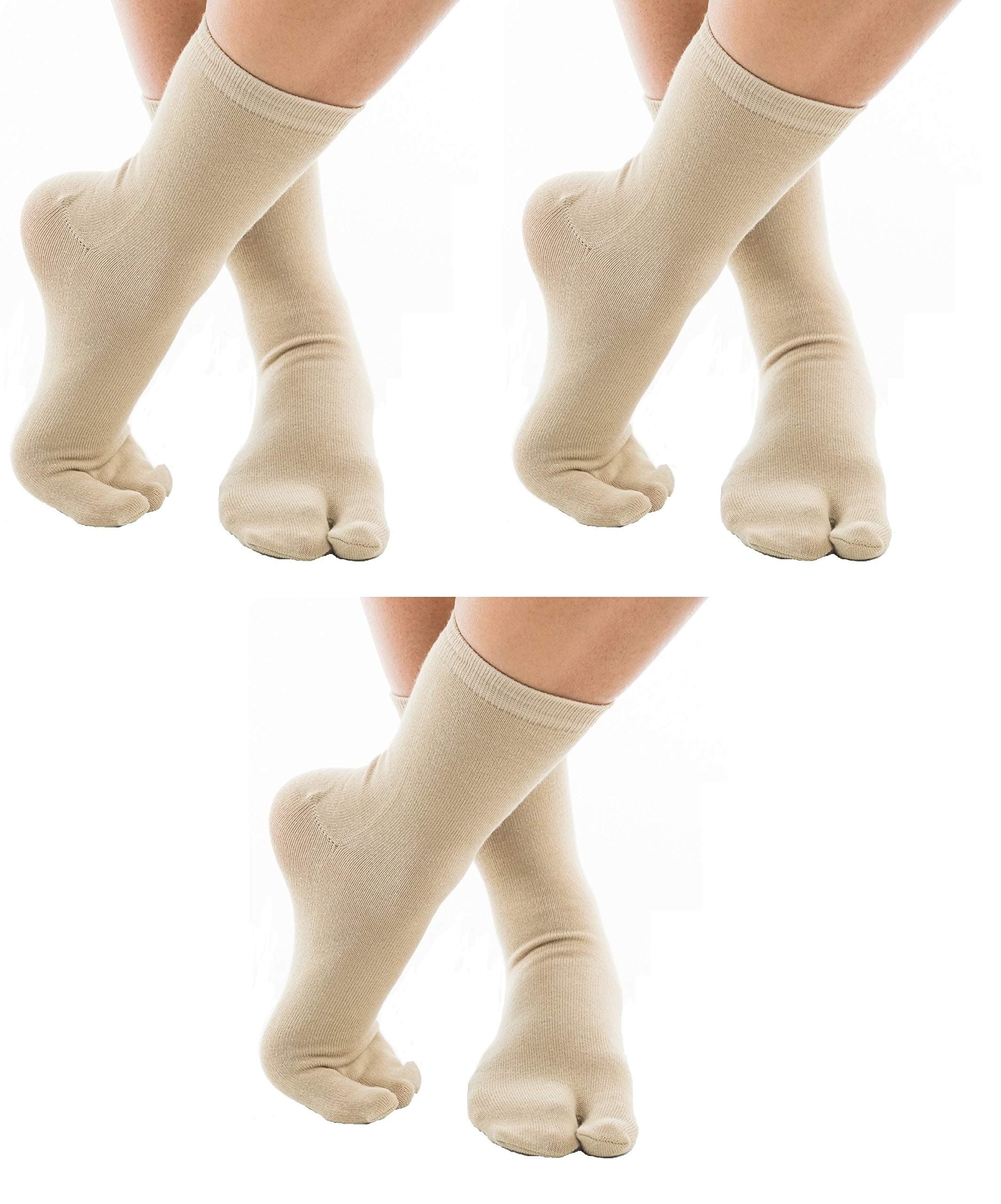 V-Toe Split Toe Flip-Flop Socks - Tabi Premium Cotton Blend Japanese Toe Separated - 3 Pairs Pack
