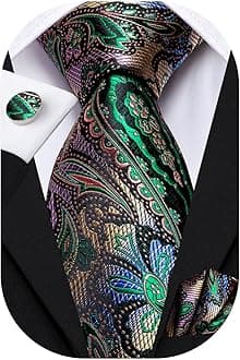 Hi-Tie Mens Paisley Tie Handkerchief and Cufflinks Silk Necktie For Men