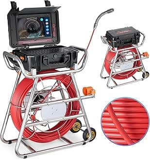 VEVOR Sewer Camera, 328 ft/100m, Self-Leveling Drain Camera with 10.1" Touchscreen, 512Hz Transmitter & Distance Counter, IP67 Snake Plumbing Cameras with Lights-12 LED, 32GB Card for Duct Pipe
