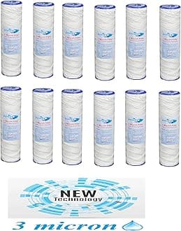 IONIX 3 Micron pre Filter, Yarn Spun, PP + Yarn, 10 inches, Compatible with All Standard Size pre Filters, Pack of 12