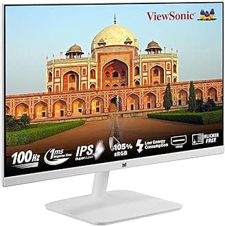 ViewSonic VA2432-H-W 24-inch (60.96 cm) Full HD1080p IPS Monitor |100 Hz |1ms | AMD Free Sync | Slim | Bezel Less | Low Blue Light |Flicker-Free| Tilt | sRGB 104% | HDMI, VGA, Audio Out | White