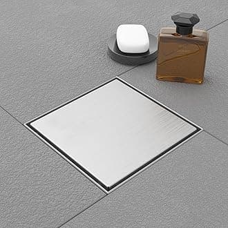 Square Shower Drain, 6 Inch Brushed Nickel 304 Stainless Steel Shower Drain with 2-in-1 Tile Insert Panels, Hair Catcher, Shower Floor Drain, Fits Bathroom, Balcony, Hotel, School