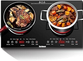 Karinear Double Ceramic Hob, Desktop Plug in 2 Zone Electric Ceramic Hob with LED Display, 4-Hour Timer, 9 Power up to 2800W, Safety Lock
