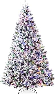 Best Choice Products Pre-Lit Artificial Christmas Tree 7.5ft Snow Flocked Pine Tree, 2-in-1 White and Multicolor LED Lights, Full Snowy Appearance