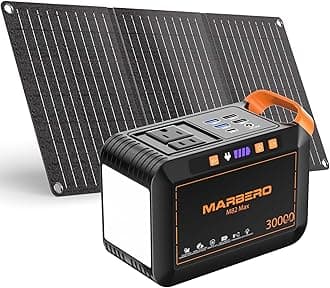 MARBERO 111Wh Portable Power Station with Solar Panel 30W Kit Solar Generator with Panels Included Power Bank with AC Outlet 120W for Camping Home Use Power Outages Outdoor Adventure Emergency RV