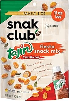 Snak Club Tajin Fiesta Snack Mix, Peanuts, Crunchy Peanuts, Toasted Corn, and Pepitas with Chili and Lime Seasoning, Mild, No Artificial Colors or Flavors, 11 oz Resealable Bag