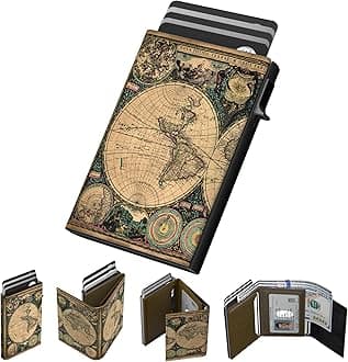 typecase Mens Wallet Card Holder: Pop Up Aluminum Case, Carbon Fiber Leather, Smart, RFID Blocking, Slim, Minimalist, Front Pocket - 9-14 Card Capacity | ID Window | Cash Slot (Map)