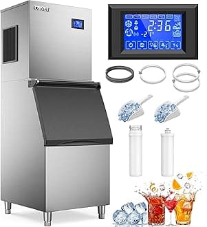 Coolski Commercial Ice Maker Machine 450LBS/24H, 22'' Wide Ice Machine with 300LBS Large Storage Bin, Clear Ice Cubes Air Cooled Stainless Steel Ice Maker for Restaurant/Bar/Cafe/Business