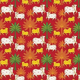Wallpaper Self Adhesive Wall Covering Festive Cows and Palm Trees on Red Background (41cm x 244cm)