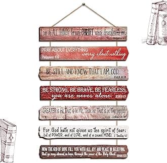 Yookeer Church Gift Christian Wall Art Office Inspirational Wooden Bible Verses Bedroom Scripture Wall Art Meditation Inspirational Hanging Wood Sign for Living Room (English Style)
