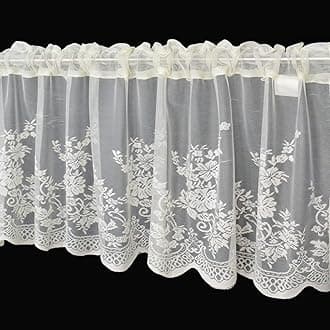 Molaxhome Lace Curtain Valance 51x16in, Floral Embroidered Semi Sheer Curtain Window Valance for Kitchen Cafe Dinning Bath Room 1 Pcs (Beige)
