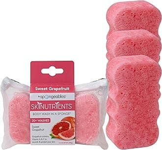 Skinutrients Moisturizing Body Wash in a Sponge 20+ Washes Paraben and CrueltyFree Pack, Pink, sweet grapefruit, 3 Count