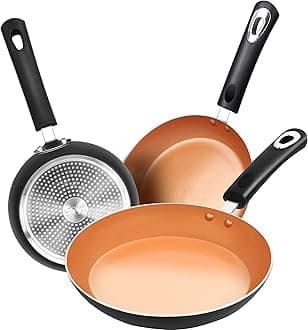 Utopia Kitchen Nonstick Frying Pan Set - 3 Piece Induction Bottom - 8 Inches, 9.5 Inches and 11 Inches - (Grey-Copper)