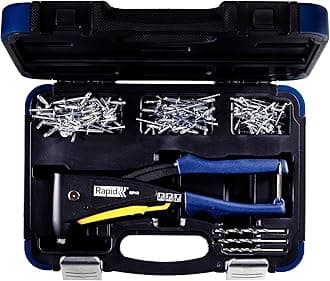 RP40 MULTI Riveter with Case and 3 Drills, Multi Nozzle Hand Riveter, Smart Caliber, Soft Grip Handle, 150 Rivets Included (5001127)