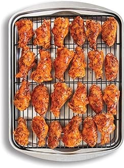 - Nordic Ware Oven Crisp Baking Tray 2pc Set Includes Pan and Rack; Natural Aluminum For Air Frying, Crisping, Broiling, Baking; Cooking Surface 17 x 12 Inches