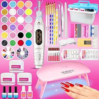 SHARLOVYAcrylic Nail Kit Acrylic Powder Set Professional Acrylic with Everything for Beginners,Glitter Nail Art Nail Tips with Nail Drill and UV LED Nail Lamp (multicolor)