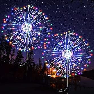 JJGoo Solar Firework Lights, 2 Pack 120 LEDs 2 Lighting Modes Solar Garden Lights Outdoor Waterproof for Yard Patio Walkway Pathway Party Wedding Christmas Decorative - Colorful