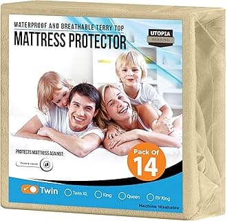 Utopia Bedding Waterproof Mattress Protector Twin Size (Pack of 14), Premium Terry Mattress Cover 200 GSM, Breathable, Fitted Style with Stretchable Pockets (Beige)