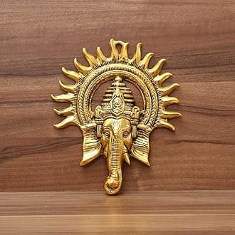 Kalakriti Gold Plated Ganesha Idol for Home Decor with Surya Chakra | Ganeshji Ganpati murti Statue Religious Idol | Wall hangings Lucky Fengshui Deal| Diwali Decorative Gifts Showpiece, 1 pc