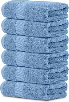 Luxury Light Blue Hand Towels - Soft 100% Turkish Cotton | Highly Absorbent Hotel spa Bathroom Towel Collection | 16x30 Inch | Set of 6
