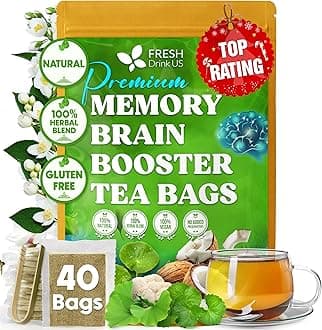 Memory Brain Booster Herbal Tea – 40 Tea Bags – Ginkgo Biloba, Gotu Kola, Lion's Mane & MCT Coconut Oil – Smooth, Earthy Flavor – Caffeine-Free – Daily Herbal Blend for Anytime Use