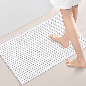 Washable Bathroom Rugs: 32x20 White Bath Mat – Non Slip Chenille Bathmat for Bathroom Floor & Shower