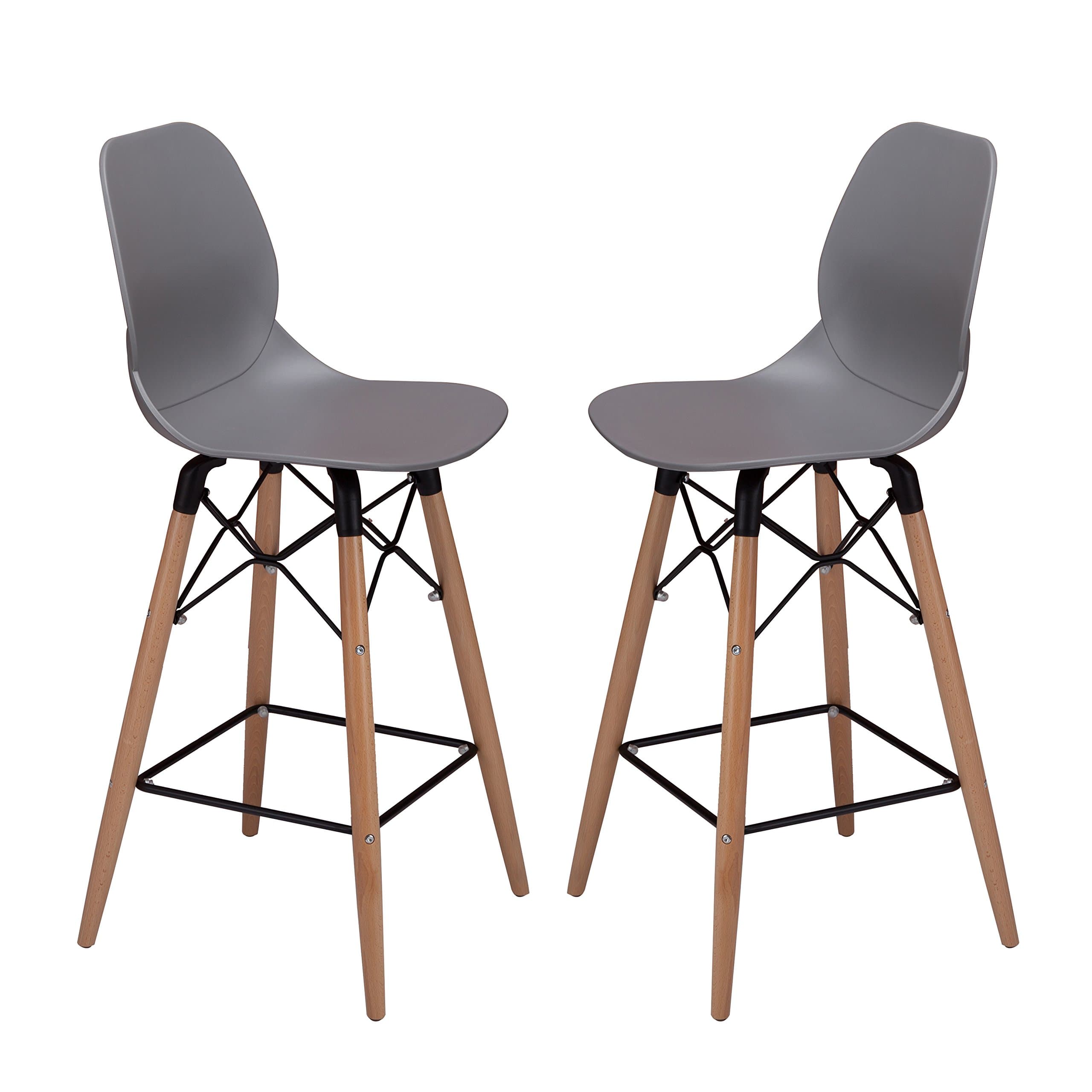 OVERLAP Barstools, Eames Style DSW PP Shell Side Barstool with Eiffel Wood Legs, Set of 2