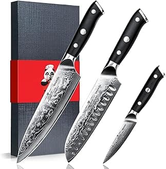 Damascus Knife Set, Japanese Super Steel 3 PCS Damascus High Carbon Professional Ultra-Sharp Kitchen Chef Knife Set with G10 Handle Gift Box