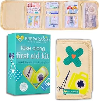 Travel and Baby First Aid Kit - Mom First Aid Kits! Mini Compact Kit with 50 Essentials for Diaper Bag or Purse - Small First Aid Kit for Emergency, Camping, Hiking, Car, or Home [Kid Joy]