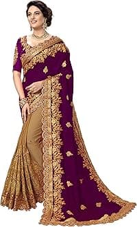 TRENDMALLSWomen's Silk Heavy Embroidery Work half half sarees for women