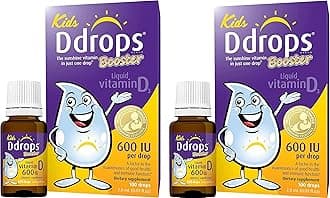 Ddrops Kids Booster 600IU 100 Drops - Daily Liquid Vitamin D for Kids. Support Strong Bones & Immune System in Children. No Preservatives, No Sugar, Non-GMO, Allergy-Friendly (Pack of 2)