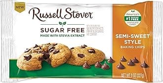 Russell Stover Sugar Free Semi-Sweet Baking Chips, 8 oz. Bag, Brown