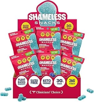 Shameless Snacks - Healthy Low Calorie Snacks, Low Carb Keto Gummies (Gluten Free Candy) - 6 Pack Sour Blue Raspberry