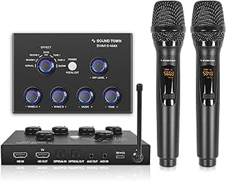 16 Channels Wireless Microphone Karaoke Mixer System w/ 2 Wireless Mics, HD ARC, Optical (Toslink), AUX, Supports Smart TV, Media Box, PC, Bluetooth, Soundbar, Receiver (SWM15-MAX)