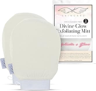 Seraphic Skincare Divine Glow Exfoliating Mitt (2pcs) – 100% Vegan Viscose Traditional Body Scrub Glove Kessa Korean Washcloth – Body Exfoliator for Self-Tan Removal & Keratosis Pilaris