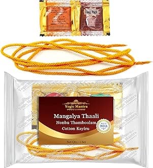 Yogic Mantra Mangalya Thread Set (48 Inches Cotton Thread + Haldi & Kumkum) Nonbu Thamboolam Mangalsutra, Mangalyam Thaali Mangal Sutra, Mangalaya Thali Thirumangalyam, South Indian Thirumangalayam