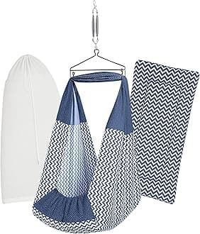 Baby Set | Pure Cotton Cloth, Removable Pad, Mosquito Net, Spring, and Triangle Hanger | PRE-Navy Stripe