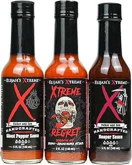 Elijah's Xtreme Trio Hottest Hot Sauce Gift Sets Includes Xtreme Regret Carolina Reaper Hot Sauce, Ghost Pepper Sauce & Sweet Reaper Hot Sauces