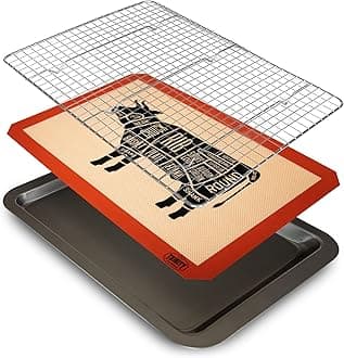 Meat Resting Pan - With Wire Rack and Silicone Baking Mat - Dishwasher and Oven Safe Stainless Steel, for Cooking and Cooling Steak, BBQ, Bacon, & More