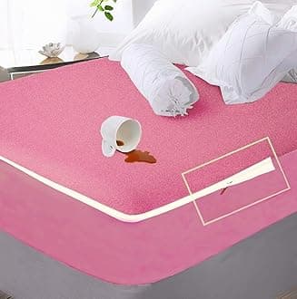 Trance Home Linen Zippered Chain Cotton Waterproof Mattress Protector|Dust Mite Proof, Bed Bug Protection Bed Protector for Single Bed Size with 10 inch Thick (78 x 36 x 10 inches, Coral)