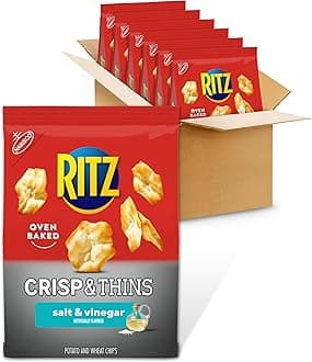 RITZ Crisp and Thins Salt and Vinegar Chips, Party Snacks, Bulk Snacks, 6 - 7.1 oz Bags