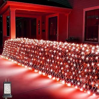 LitHome 21FT x 5FT Christmas Net Lights Outdoor, 360 LED Red White Bush Lights with 8 Modes, Connectable Waterproof Net Mesh Light Dark Green Wire for Bushes Shrubs Outdoor Christmas Holiday Decor