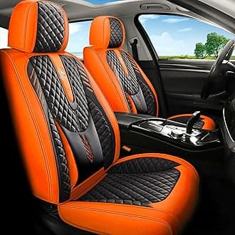 INZU Car Seat Cover 5-Seats Full Set Universal fit, Suitable for Most Cars, SUV, Airbags Compatible with Synthetic Leather Car Seat Cushion Protectors. (Black & Orange)