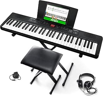 Alesis Keyboard Piano, 61 Keys Built-in Speaker, Portable for Beginners, Electronic Keyboard Stand Bench, Headphone, Tablet/Music Stand, 300 Tones, Free Lesson Included, Melody 61 MK4